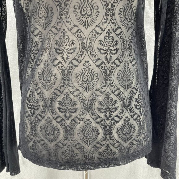 Vintage 90s Sheer Velvet Burnout Bell Sleeve V-Neck Top Hippie Goth - Picture 3 of 10